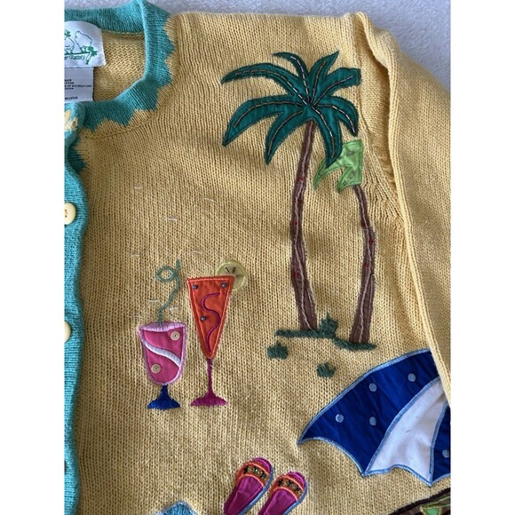 QUACKER FACTORY Summer Theme Cardigan Appliqué Sequins Size Large Button Front - Picture 5 of 10